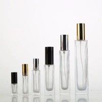 Empty rectangle round spray 10ml clear thin and tall glass perfume bottle with aluminum spray